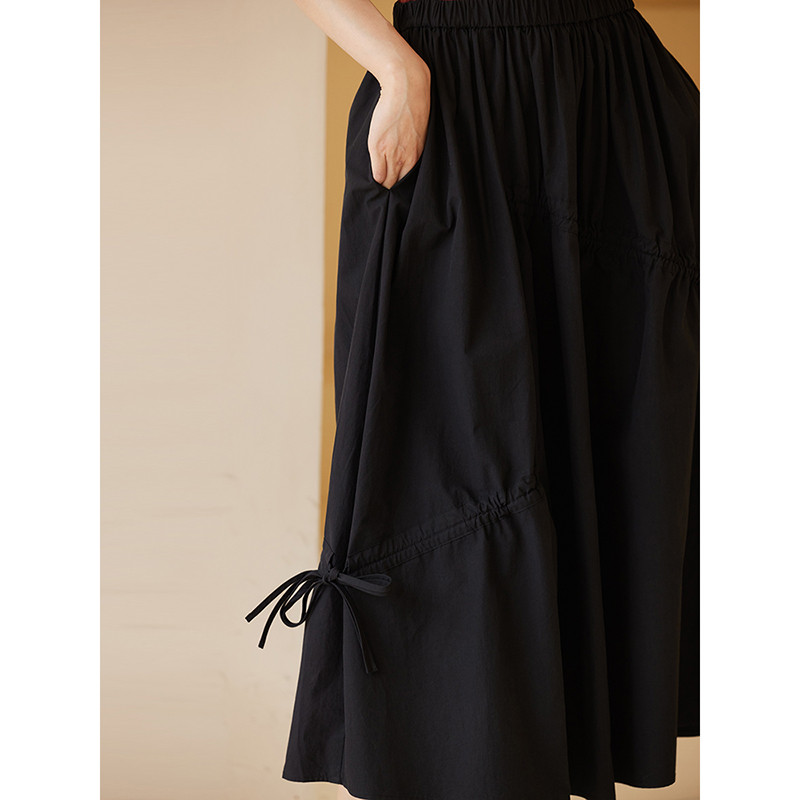 不規則デザインスカート　ゴムウエストスカート　100%コットン　ブラック　S-XL #527