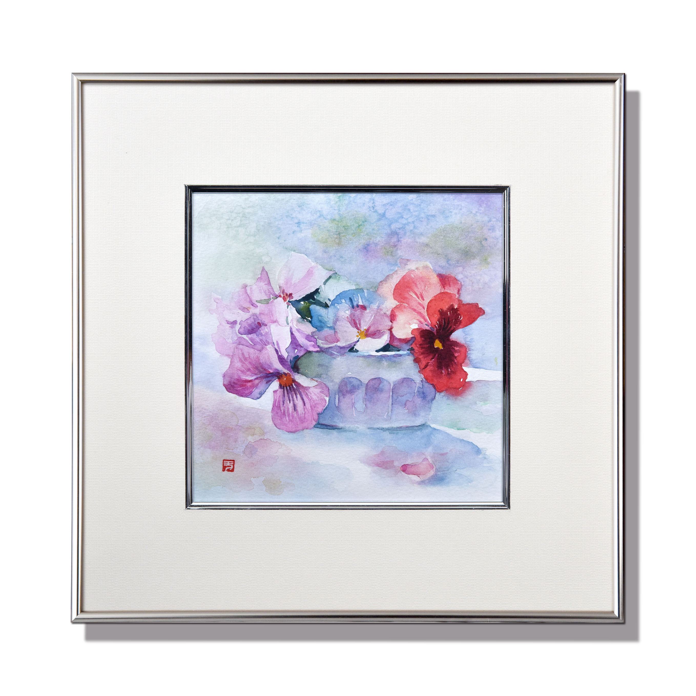 原画『赤と紫の花』 絵画 きめ細かく 【売却済】水彩画