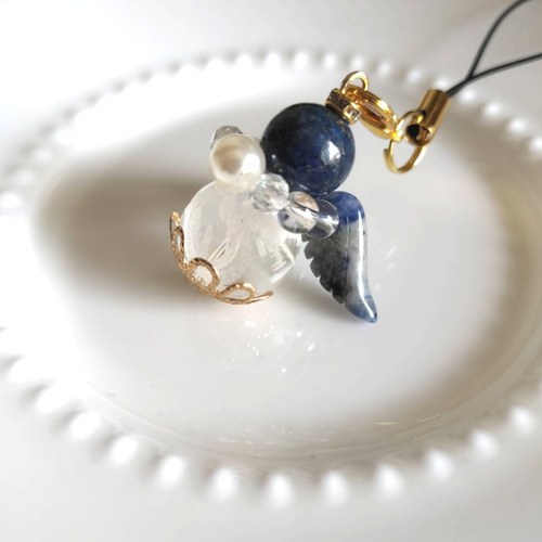 天使の羽ストラップ✨天然石のお守り✨幸運を呼ぶ石✨運気上昇