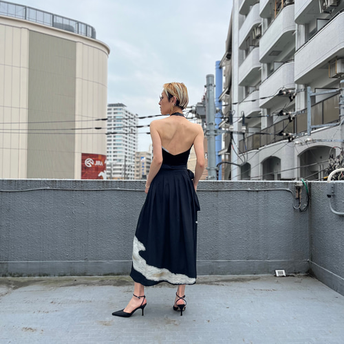 寂しがり屋の壺 花絵巻スカート 黒留袖リメイクスカート ロング