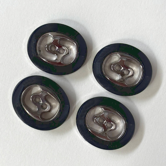 ボタン レトロ 楕円形 オーバル ブラック 二つ穴 21mm×18mm 4個セット ek-001 1枚目の画像