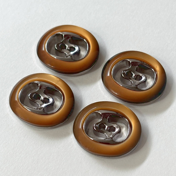 ボタン レトロ 楕円形 オーバル ブラウン 二つ穴 21mm×18mm 4個セット ek-004 2枚目の画像