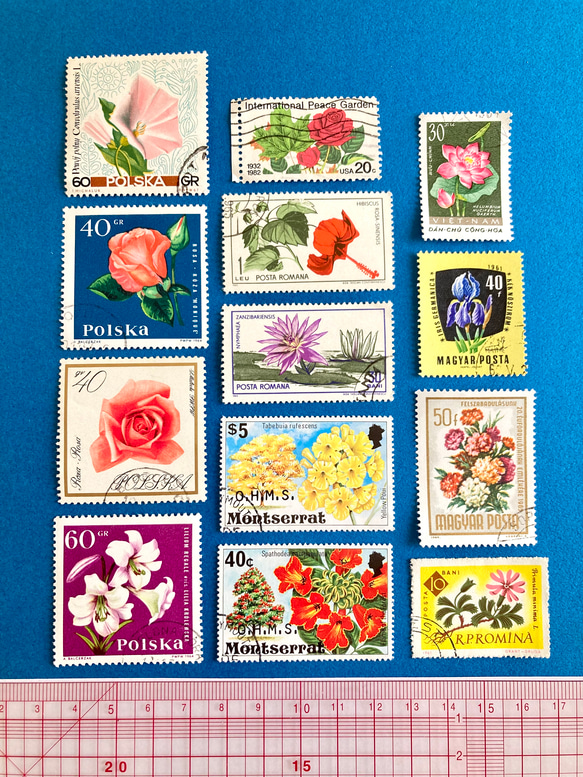 ＊。海外の美しい花と植物の切手 .。＊ 15枚アソートセット（レジン封入素材、コラージュやラッピング等にも） 5枚目の画像