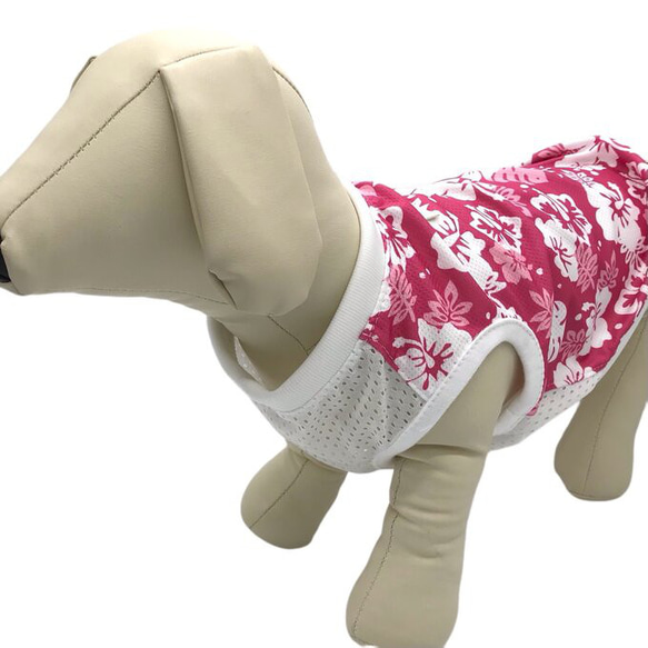 超小型犬 犬服 接触 冷感 抗菌 アロハ柄  ピンク タンクトップ ペット服 夏 チワワ  トイプードル 豆柴 小型犬 10枚目の画像