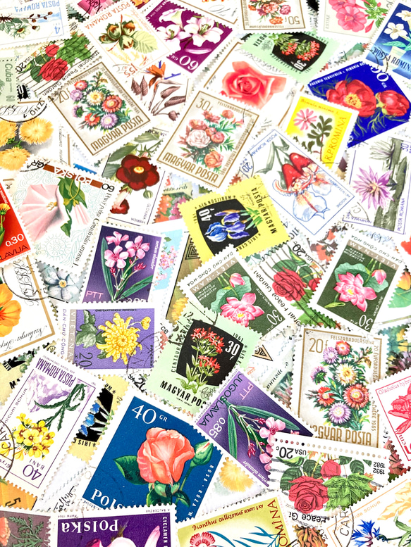 ＊。海外の美しい花と植物の切手 .。＊ 15枚アソートセットC（レジン封入素材、コラージュやラッピング等にも） 5枚目の画像