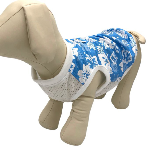 超小型犬 犬服 接触 冷感 抗菌 アロハ柄  ブルー タンクトップ ペット服 夏 チワワ  トイプードル 豆柴 小型犬 10枚目の画像