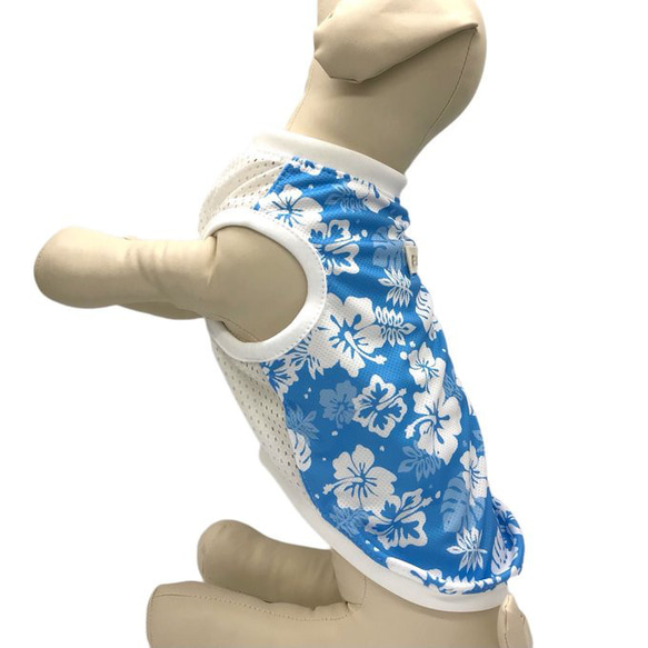 超小型犬 犬服 接触 冷感 抗菌 アロハ柄  ブルー タンクトップ ペット服 夏 チワワ  トイプードル 豆柴 小型犬 13枚目の画像