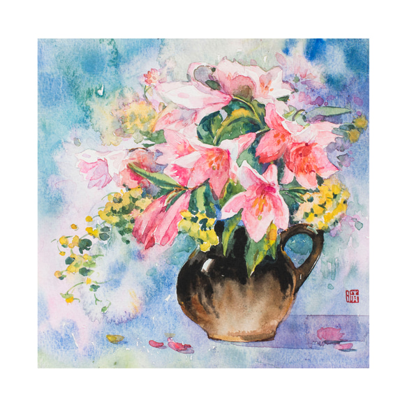 透明水彩画百合の花(大) 額縁なし