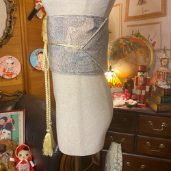 和洋折衷 帯 着物 和装 サッシュベルト 飾り帯 ウエストマーク リメイク ハンドメイド レトロ 古着 OB-106 4枚目の画像