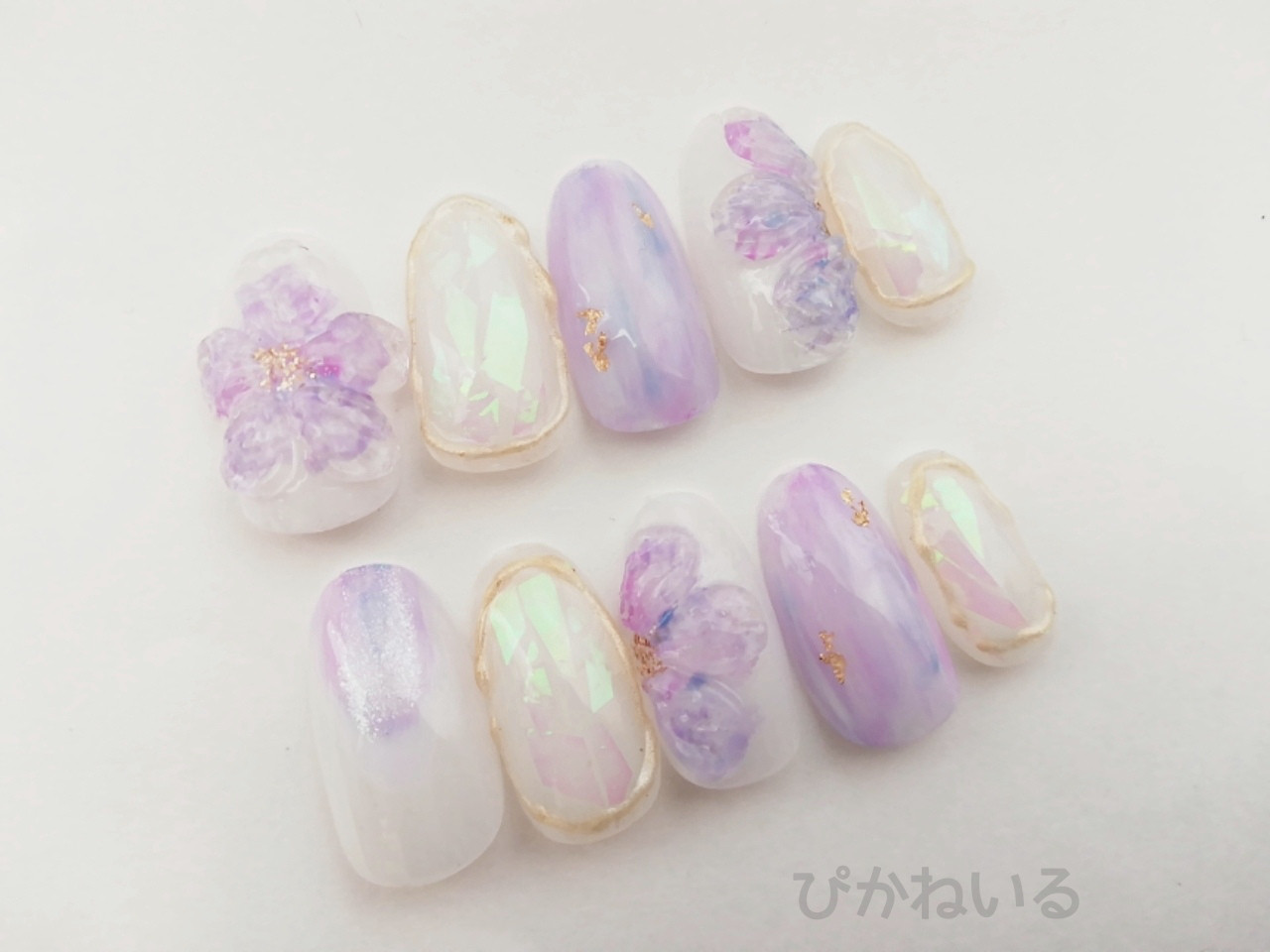ネイルチップ紫陽花梅雨3Dてるてる坊主ニュアンスオーロラ985
