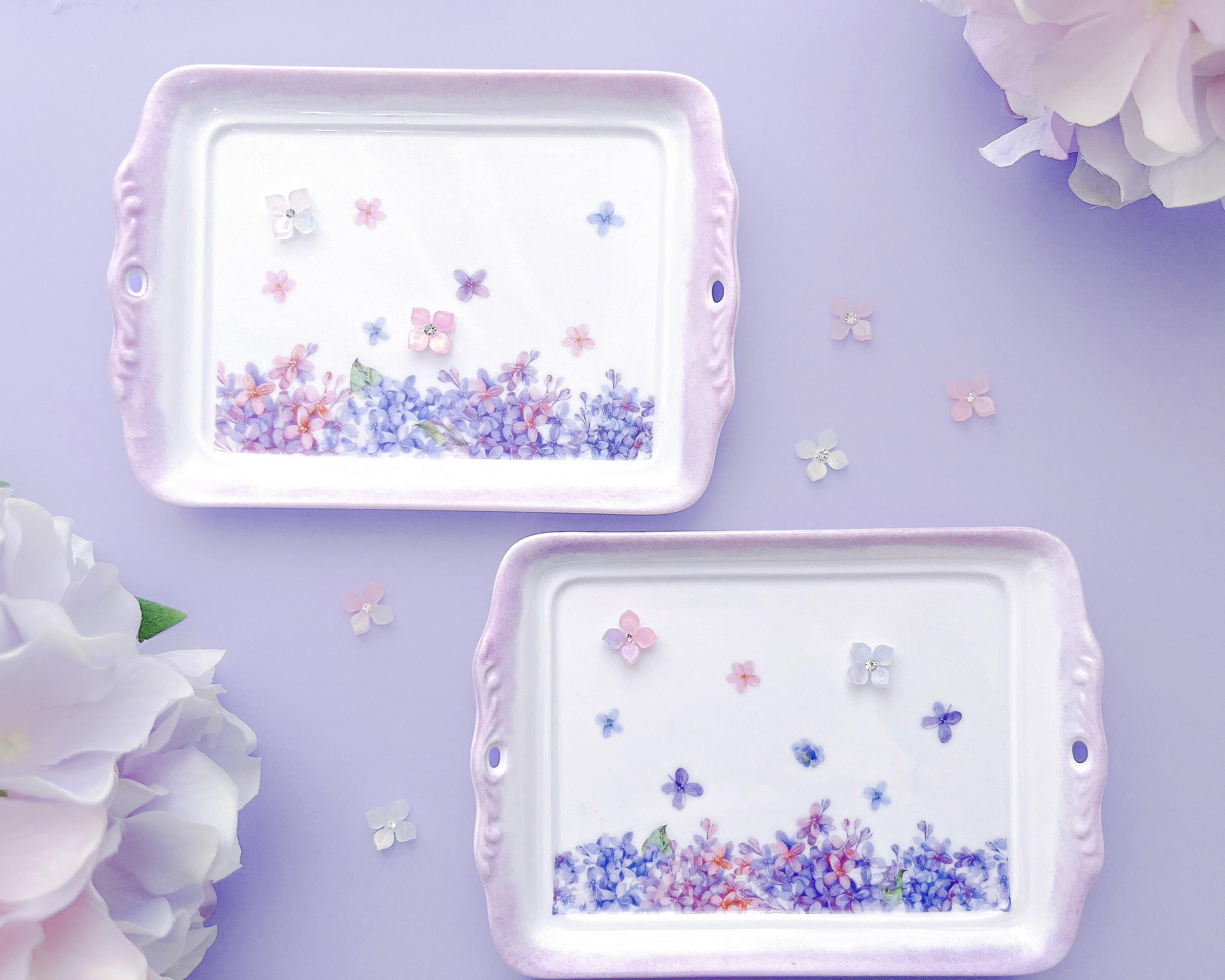 紫陽花舞う幻想的な陶器のトレー 小皿 ❤︎Blanche Neige❤︎ 通販