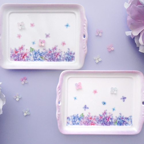 紫陽花舞う幻想的な陶器のトレー 小皿 ❤︎Blanche Neige❤︎ 通販