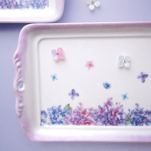 紫陽花舞う幻想的な陶器のトレー 小皿 ❤︎Blanche Neige❤︎ 通販