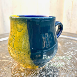 ハネンさんのカラフル陶器　マグカップ　人気のブルー＆イエロー マグカップ　ランスLance　LNBJ 6枚目の画像