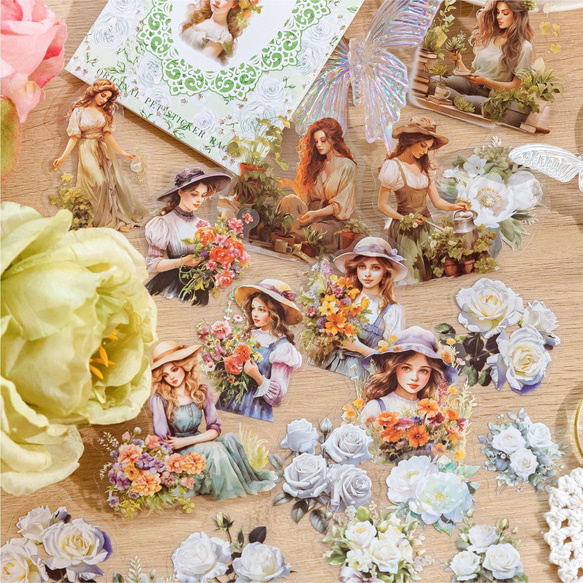 シール　女の子と花シリーズ　６種類２４０枚入り コラージュ　素材 2枚目の画像