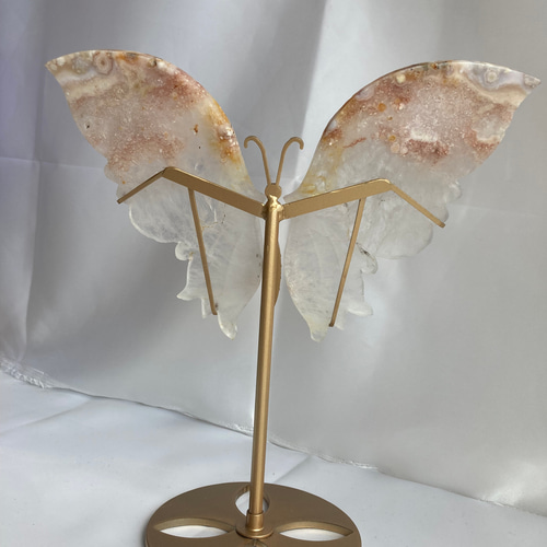 ピンクアメジストフラワーアゲート 蝶々台座付き