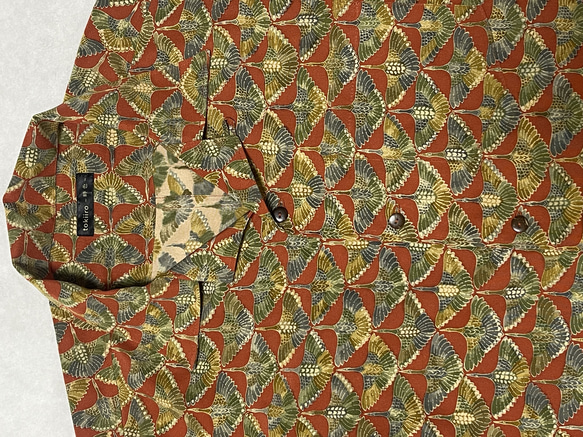 着物リメイク 鳥柄のアロハシャツ メンズLサイズ 3枚目の画像
