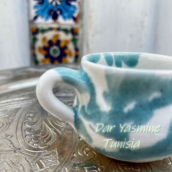 ハネンさんの地中海陶器　小さめマグカップ　優しさあふれるホワイトブルー　カムファ CFWT2 9枚目の画像