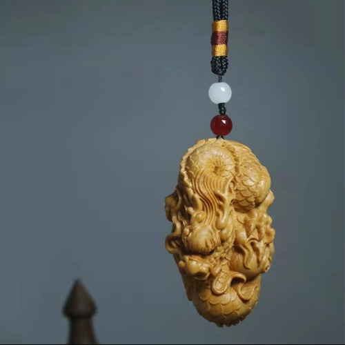 匿名発送 飾り 龍根付 細密黄楊木彫 一刀彫 リアル繊細彫刻（龍
