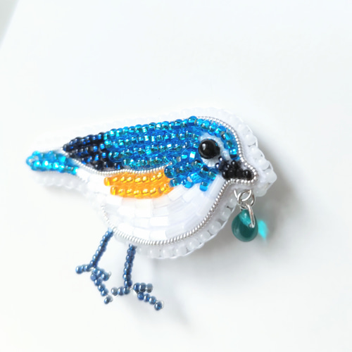 ルリビタキのビーズ刺繍ブローチ ブローチ loup bleu 通販 17623168