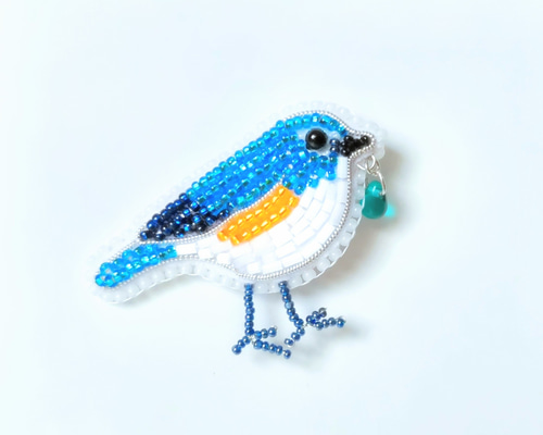 ハンドメイド刺繍ブローチ　968 「お静かに」 キツネとルリビタキ ハンドメイド刺繍ブローチ 968 「お静かに」 キツネとルリビタキ