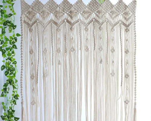 送料込み】アーチ形の編み模様：Nマクラメカーテン·マクラメのれん