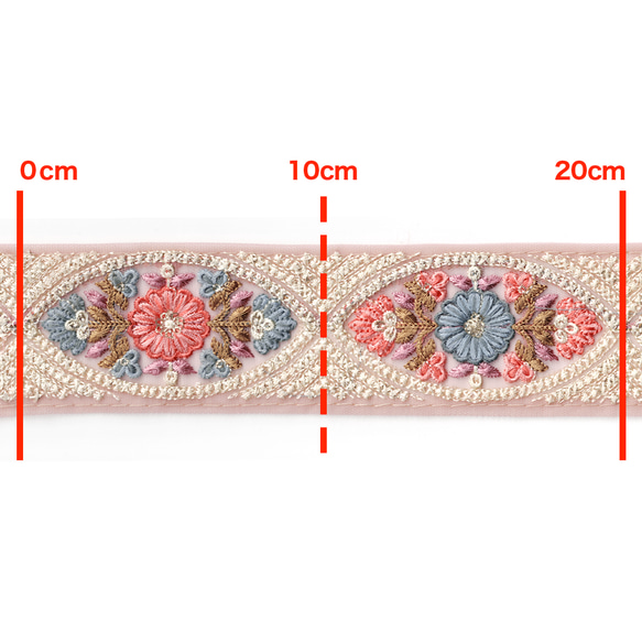 [ 413 ] ピンク 水色 花柄 幅:6cm インド刺繍 リボン 3枚目の画像