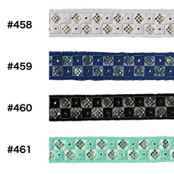 [ 459 ] ブルー 青 四角 幅:4.5cm インド刺繍 リボン 5枚目の画像