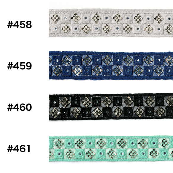 [ 459 ] ブルー 青 四角 幅:4.5cm インド刺繍 リボン 5枚目の画像