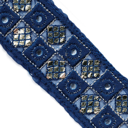 [ 459 ] ブルー 青 四角 幅:4.5cm インド刺繍 リボン 1枚目の画像