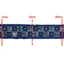 [ 459 ] ブルー 青 四角 幅:4.5cm インド刺繍 リボン 3枚目の画像