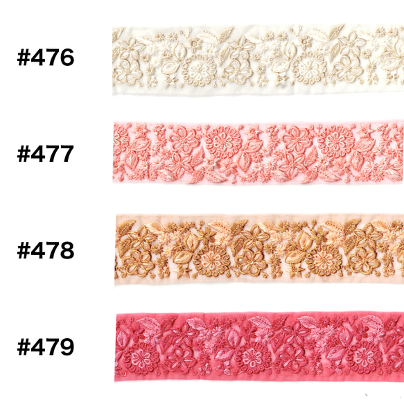 [ 477 ] ピンク 花柄 幅:4.5cm インド刺繍 リボン 4枚目の画像