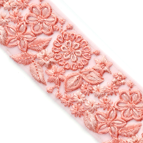 [ 477 ] ピンク 花柄 幅:4.5cm インド刺繍 リボン 1枚目の画像