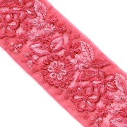 [ 479 ] ピンク 花柄 幅:4.5cm インド刺繍 リボン 1枚目の画像