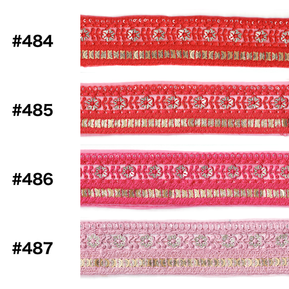 [ 487 ] 薄ピンク 花柄 幅:5cm インド刺繍 リボン 4枚目の画像