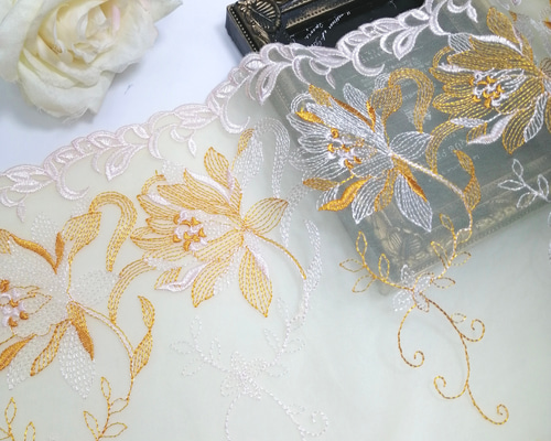 2m 大きい花柄 刺繍 チュールレース ハンドメイド 生地 手芸