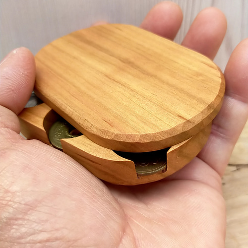 完成品】スライド開閉式木製コインホルダー ケース 【さくら