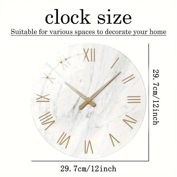 北欧 掛時計 12インチ ウォール時計 掛け時計 ガラス 壁時計 大理石 装飾 インテリア サイレント at-0275 3枚目の画像