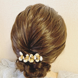 ユーピン　4本　ゴールドフラワー　お呼ばれ　ヘアアレンジ　結婚式　成人式　振袖　卒業式袴　髪飾り　アンティーク　真鍮 3枚目の画像