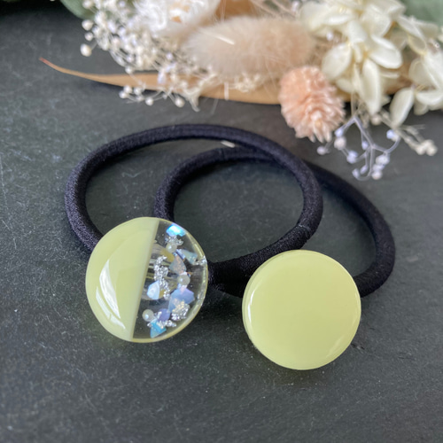 パステルカラー シルバー シェル ヘアゴム 2本セット レジン ヘア