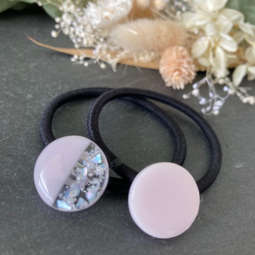 パステルカラー シルバー シェル ヘアゴム 2本セット レジン ヘア