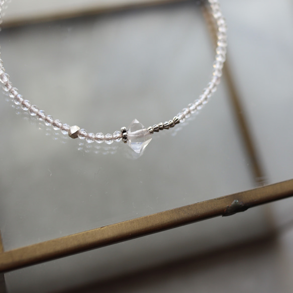 ハーキマーダイヤモンド × 水晶 × カレンシルバー　華奢でシンプルなブレスレット 3枚目の画像