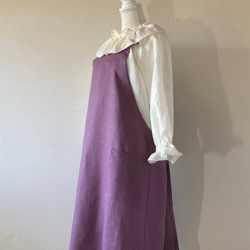 ＊タブリエワンピース/ピナフォー/ハーフリネン/ハンドメイド＊ 逸品】 タブリエワンピース/ピナフォー/ハーフリネン