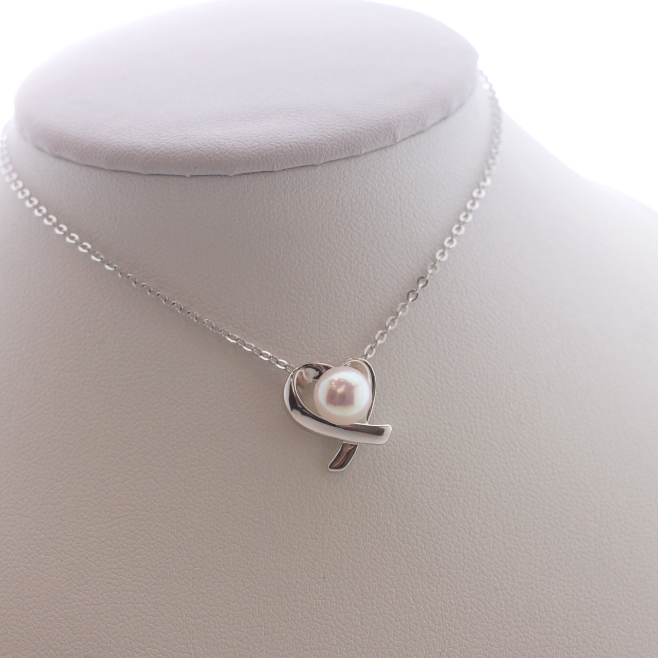 ハートモチーフ アコヤ真珠 一粒 ペンダントネックレス s925 金属アレルギー対応