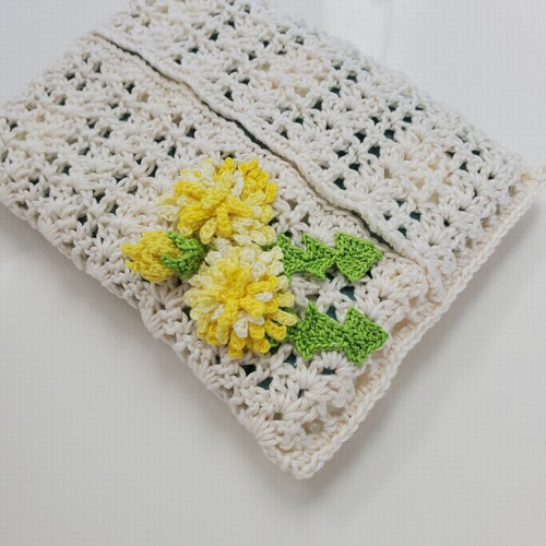 レース編みポケットティッシュケース＊タンポポ その他ケース