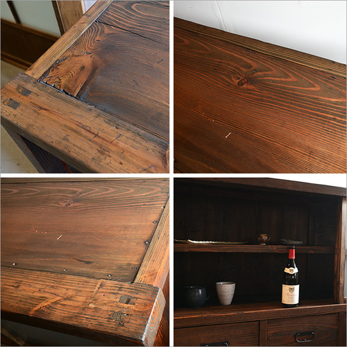 【一点物 】杉無垢材シェルフ 古箪笥リメイク 和風飾り棚／茶箪笥／柿渋仕上げ 一点物 】杉無垢材シェルフ 古箪笥リメイク 和風飾り棚／茶箪笥／柿渋