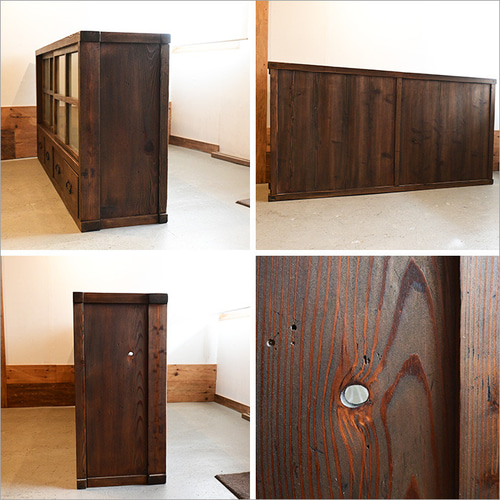 古民家の趣を残すリメイク家具 杉材の水屋箪笥ローボード 食器棚 収納