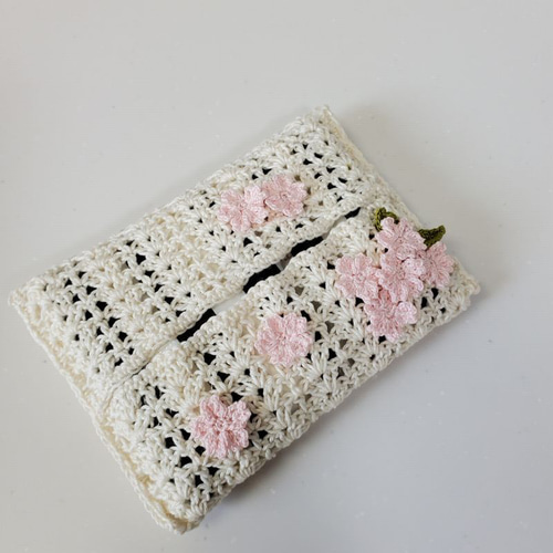 レース編みポケットティッシュケース＊さくら その他ケース akeakeclub