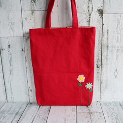 お花モチーフ編みのぺったんこバッグ（赤） 4枚目の画像