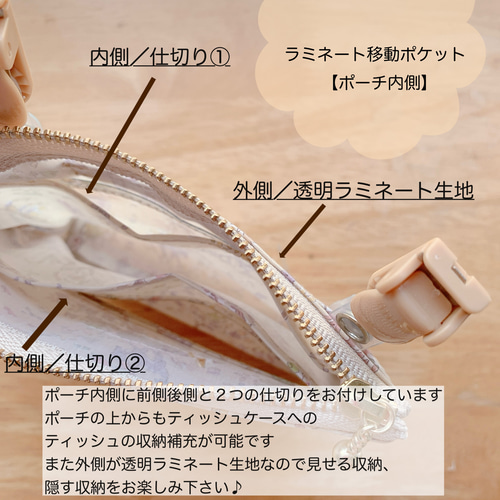 リバティ ラミネート ポケット付移動ポケット・エッタ ナチュラルベージュ ☆ラミネート移動ポケット*＊リバティ・エッタ☆ナチュラル